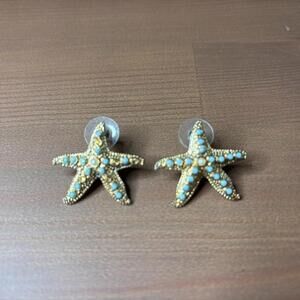 Lilly Pulitzer Starfish Earrings 1" Turquoise Gold Color Finish